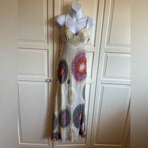 Club Monaco 100% Silk Slip Dress, Size 00,  Cream with Colorful Abstract Print.